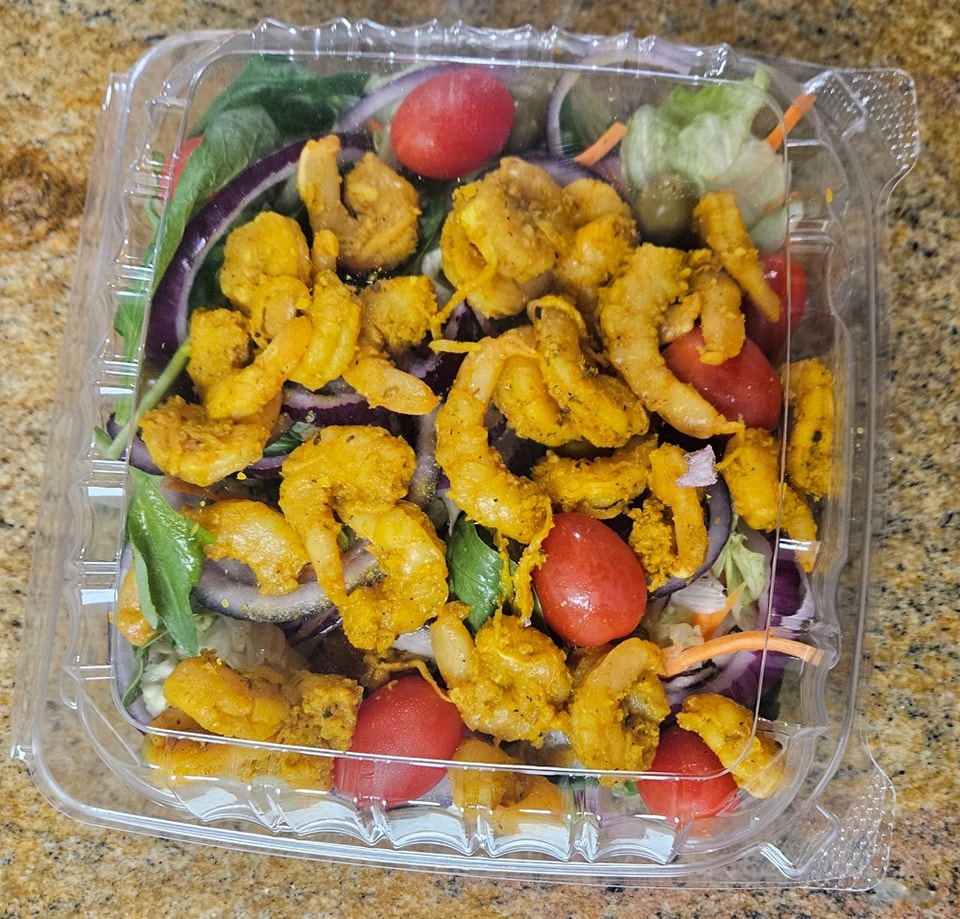 curry shrimp tossed salad - Auntie O&apos;s Cafe